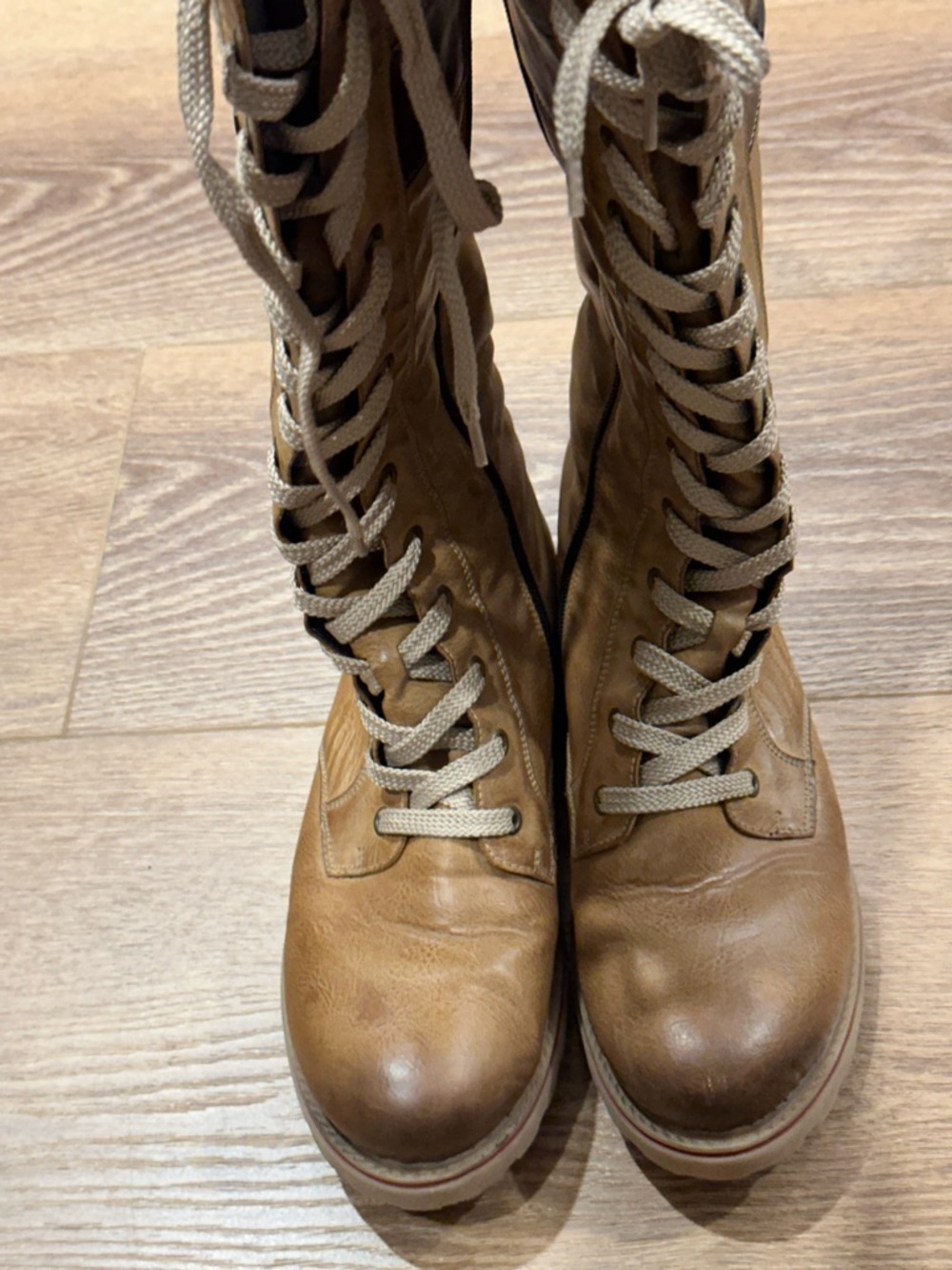 Rieker Tan Leather Lace-Up with grey Knit Cuff - Picture 5 of 7